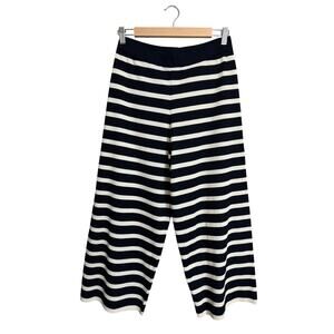 ZARA Wide Navy Stripe Ribbed Cropped Pants Size Medium
